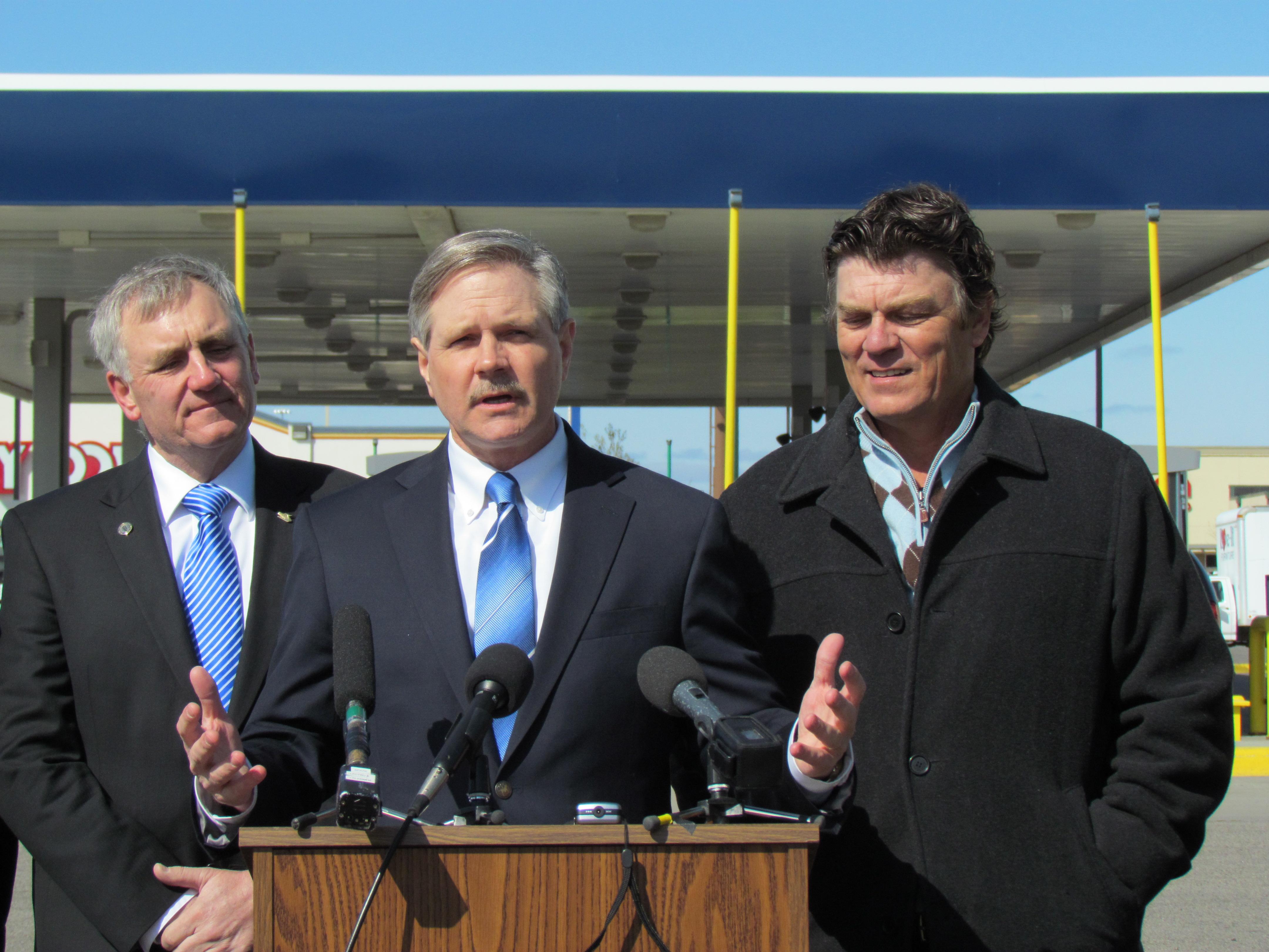 Domestic Fuels Act News Conference-April 2012- Senator Hoeven outlines the Domestic Fuels Act of 2012 at a Petro Serve USA service station in Fargo.  For more information, click http://goo.gl/CczBf. 